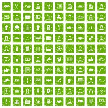 100 team work icons set grunge green Stock Illustration