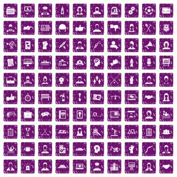 100 team work icons set grunge purple Stock Illustration