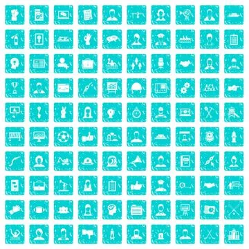100 team work icons set grunge blue Stock Illustration
