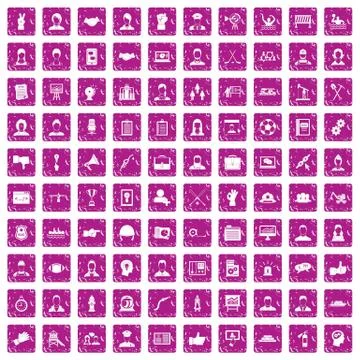 100 team work icons set grunge pink Stock Illustration