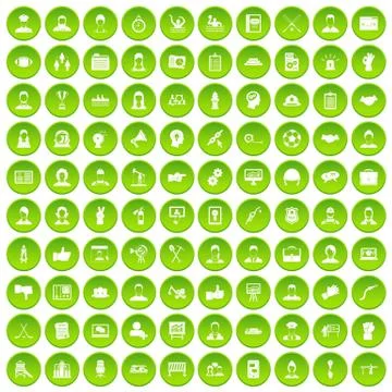 100 team work icons set green circle Stock Illustration