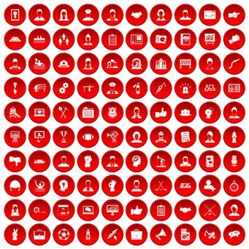 100 team work icons set red Stock Illustration