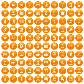 100 team work icons set orange Stock Illustration