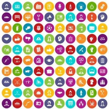 100 team work icons set color Stock Illustration
