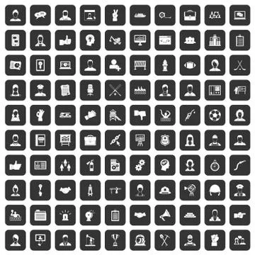 100 team work icons set black Stock Illustration