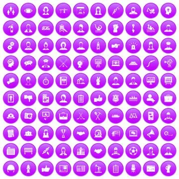 100 team work icons set purple Stock Illustration