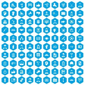 100 team work icons set blue Stock Illustration