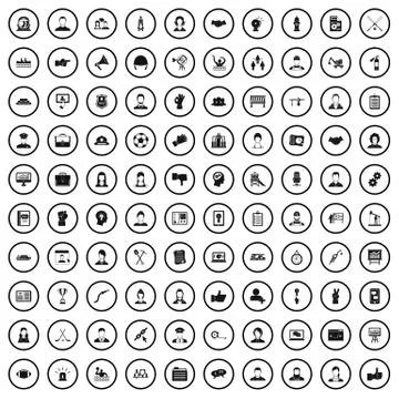 100 team work icons set in simple style Stock Illustration