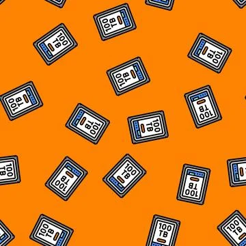100 terabyte hard drive future technology vector seamless pattern 스톡 일러스트