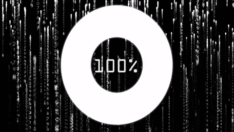 100% text animation over falling binary code on black background 스톡 동영상 305367321