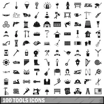 100 tools icons set, simple style Illustrazione stock