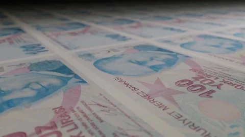 100 Turkish Lira banknotes. Paper money. Cash. TRY. Stock Footage 220685204