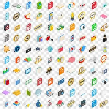 100 type icons set, isometric 3d style Illustrazione stock