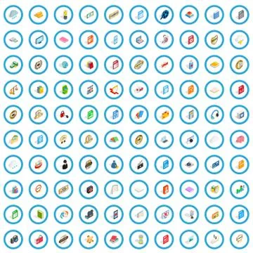 100 type icons set, isometric 3d style Illustrazione stock