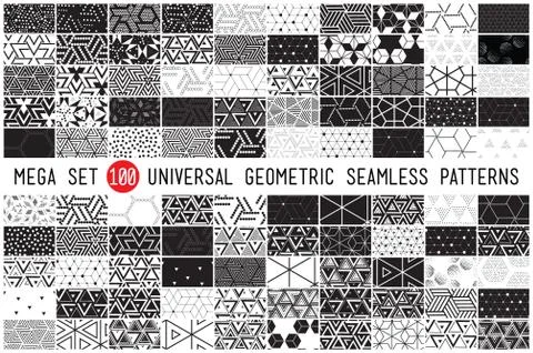 100 Universal different geometric seamless patterns Stock Illustration