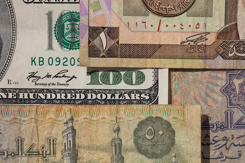 100 US dollar  and  old one riyal of Saudi Arabia, 50 piastres of Egypt Stock Photos