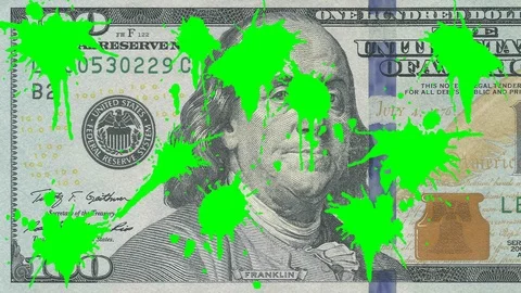 100 us dollar bill paint transition to green screen 4k intro video for business Stock Footage 106834686