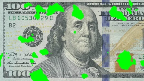 100 us dollar bill transition to green screen 4k intro video for business Stock Footage 106673076