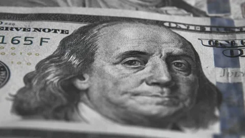 100 US dollar bills of the new design move from the bottom up closeup Stock Footage 232994163