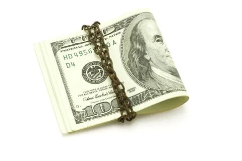 100 us dollars securely chained Stock Photos