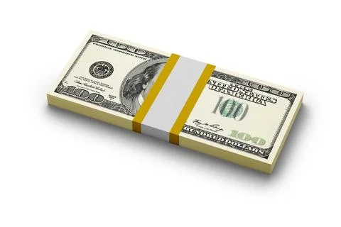 100 USA dollar bills bundle isolated on white. 3D rendering illustration. Stockillustratie