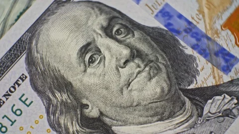 100 USD close up. 100 dollar, money background. Close up of 100 dollars details. Stock Footage 127848598