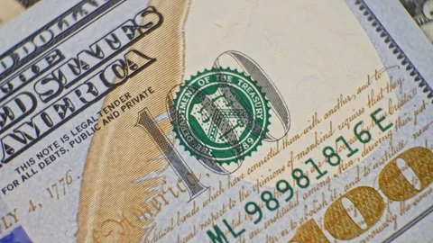 100 USD currency details close up 動画素材 125621428