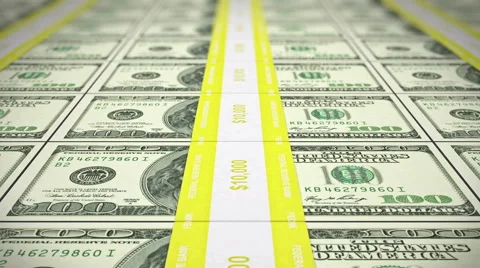 100 USD stacks, loop, DOF Video stock 58713009