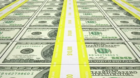 100 USD stacks, loop Stock Footage 58713083