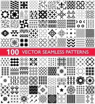 100 vector seamless pattern collection, geometric Stock Illustration