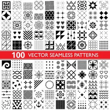 100 vector seamless pattern collection, geometric universal patterns 스톡 일러스트