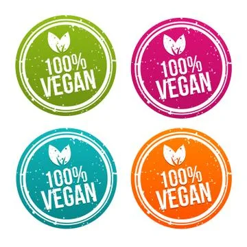 100% Vegan Button Set in verschiedenen Farben. Stock Illustration