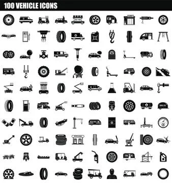 100 vehicle icon set, simple style Stockillustratie