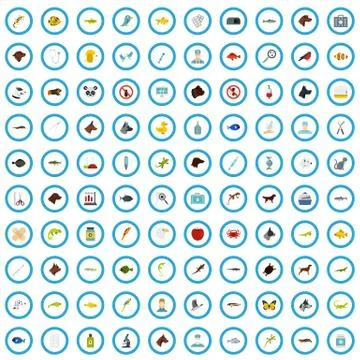 100 veterinary icons set, flat style Illustrazione stock