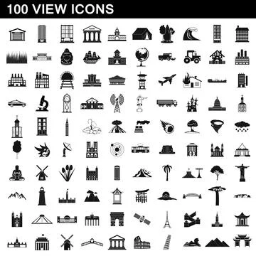 100 view icons set, simple style Stock Illustration