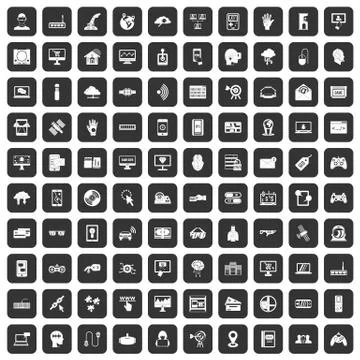 100 virtual icons set black Stockillustratie
