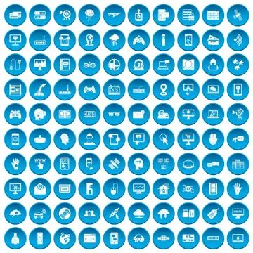 100 virtual icons set blue Stock Illustration