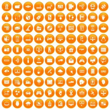 100 virtual icons set orange Stockillustratie