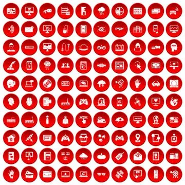 100 virtual icons set red 库存插图