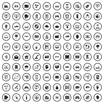 100 virtual icons set, simple style Stock Illustration
