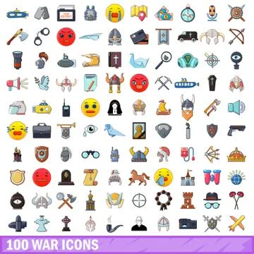 100 war icons set, cartoon style Stock Illustration