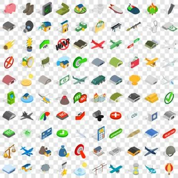 100 war icons set, isometric 3d style Stock Illustration