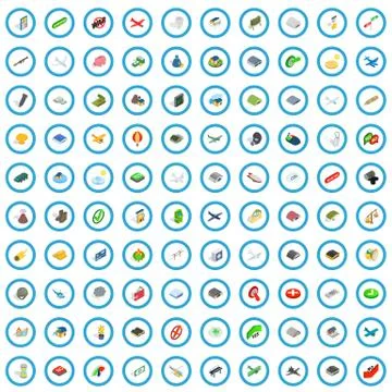 100 war icons set, isometric 3d style Stock Illustration
