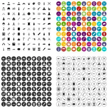 100 weapons icons set variant Stock Illustration