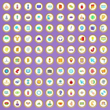 100 web design icons set in cartoon style Stockillustratie