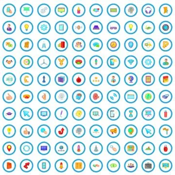 100 web design icons set, cartoon style Stockillustratie