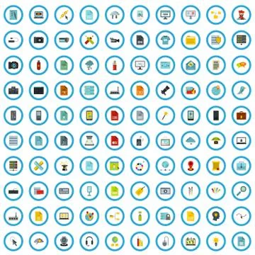 100 web design icons set, flat style Illustrazione stock