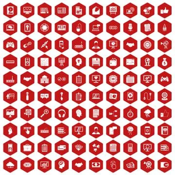 100 web development icons hexagon red Stockillustratie