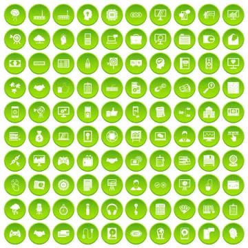 100 web development icons set green Illustrazione stock