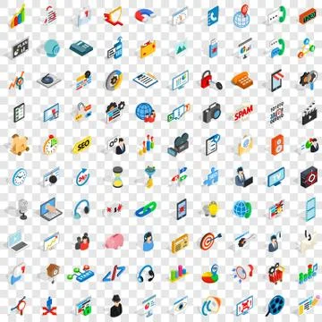 100 web development icons set, isometric 3d style Stock Illustration